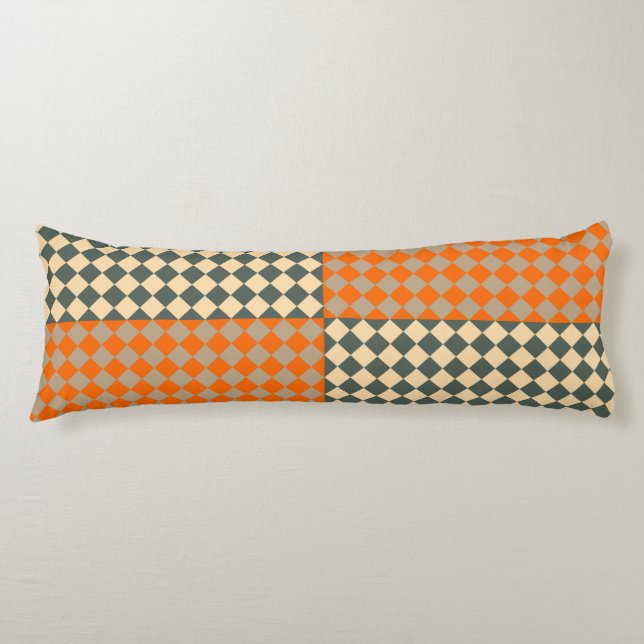 Coussins Longs Jaune Orange Taupe Damier Motif Diamant (Devant)