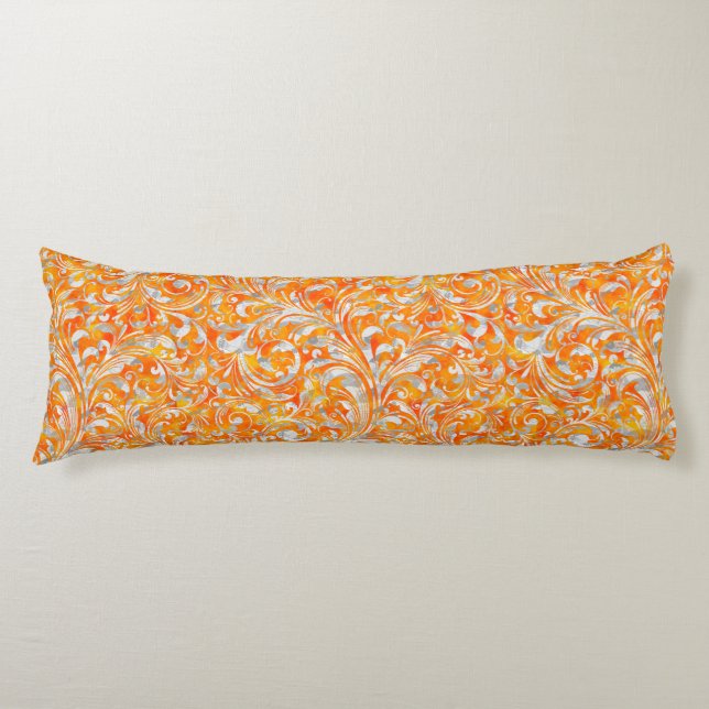 Coussins Longs Joli design floral tourbillon orange (Devant)