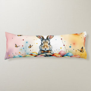 Coussins Longs Joli lapin de Pâques avec des œufs peints colorés