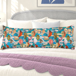 Coussins Longs Joli motif de champignon forestier bleu turquoise