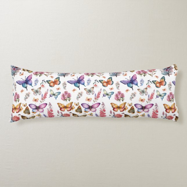 Coussins Longs Joli papillon d'aquarelle Motif de jardin fleuri (Devant)