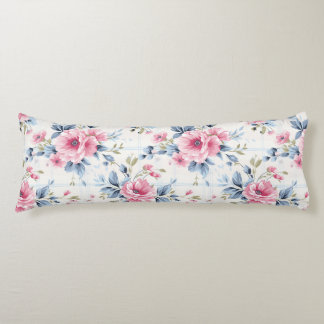 COUSSINS LONGS JOLIE FLEURS DE COULEUR D'EAU BLEUE ROSE PASTEL