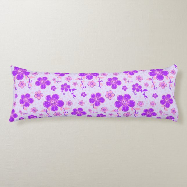 Coussins Longs Jolie impression florale violet et rose sur Lavend (Devant)