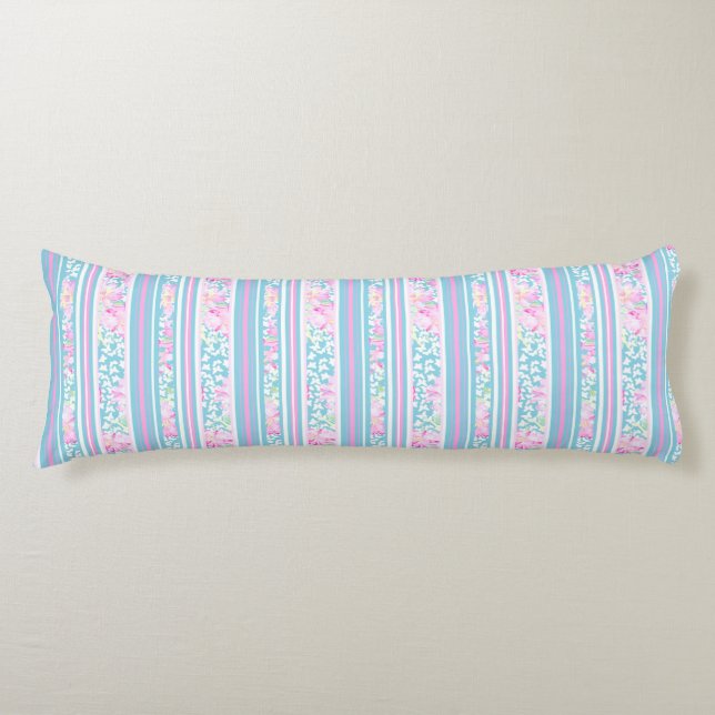 Coussins Longs Jolie rose Roses et rayures Corps Oreiller (Devant)