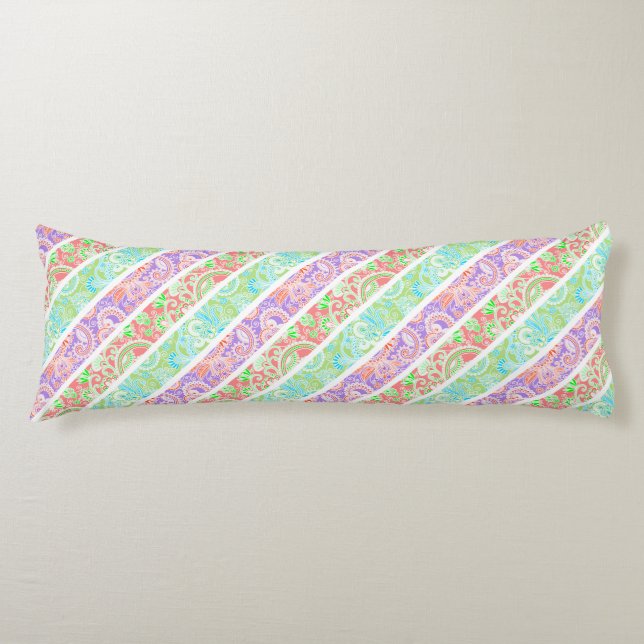 Coussins Longs Jolies fleurs pastels colorées rayures (Devant)