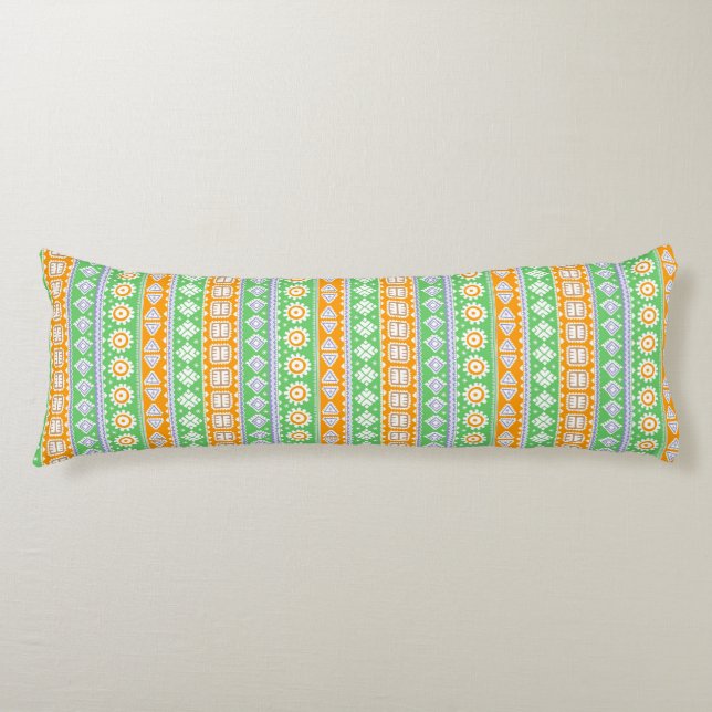 Coussins Longs Jolis motifs ethniques orange et vert (Devant)