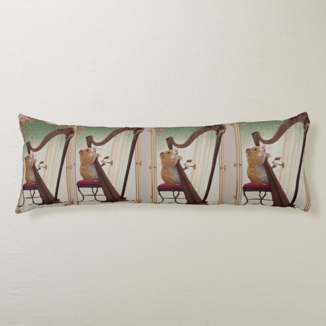 Coussins Longs Joueur de Harpe Hamster – Illustration Musicale Él (Devant)