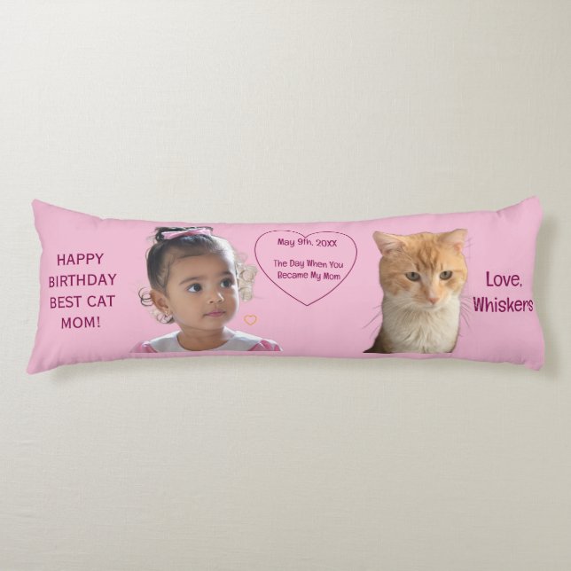 Coussins Longs Joyeux Anniversaire Photos Chat Maman  (Devant)
