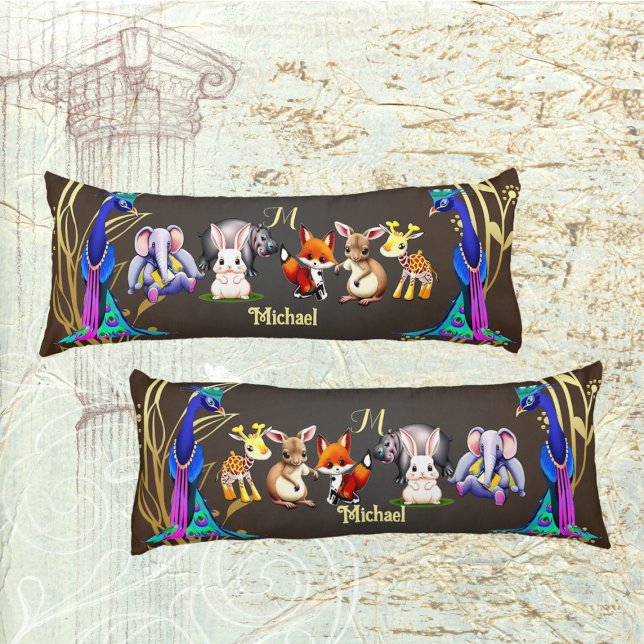 Coussins Longs Jungle Safari Peacock Elephant Hare Rhino Monogram (Jungle Safari Peacock Elephant Hare Rhino Monogram Body Pillow)