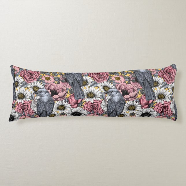Coussins Longs Jus gris et fleurs (Devant)