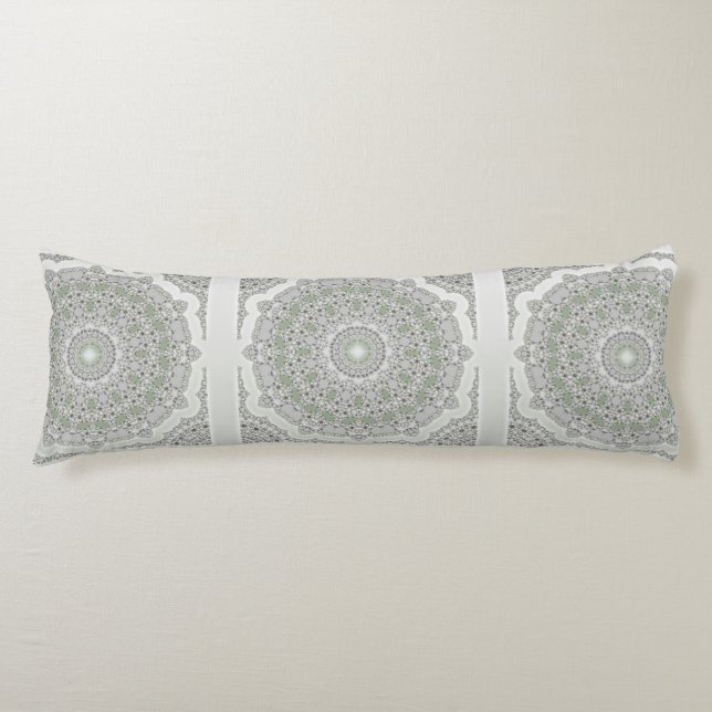 Coussins Longs Kaleidoscope Fractal Mandala - vert gris (Devant)