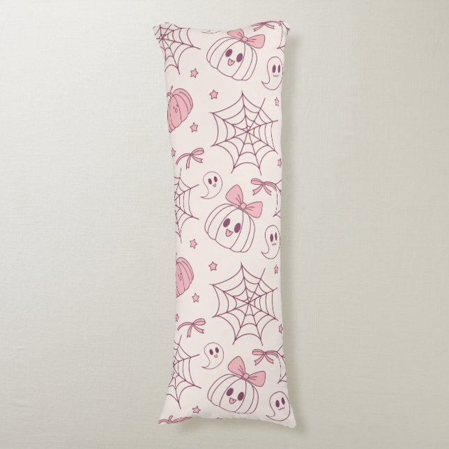 Coussins Longs Kawaii Pink Halloween Ghosts & Citrouille (2) (Devant (Vertical))