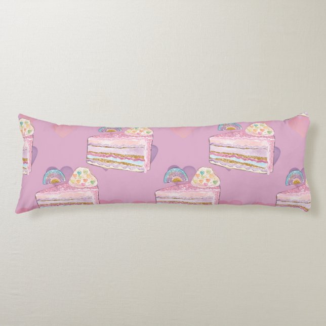 Coussins Longs Kawaii Rainbow Cake Motif - Pastel Purple (Devant)