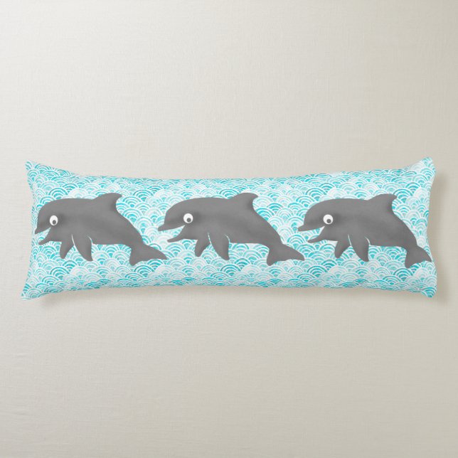 Coussins Longs Keiki Aquarelle Dauphin Vague Et Plaid Réversible (Devant)