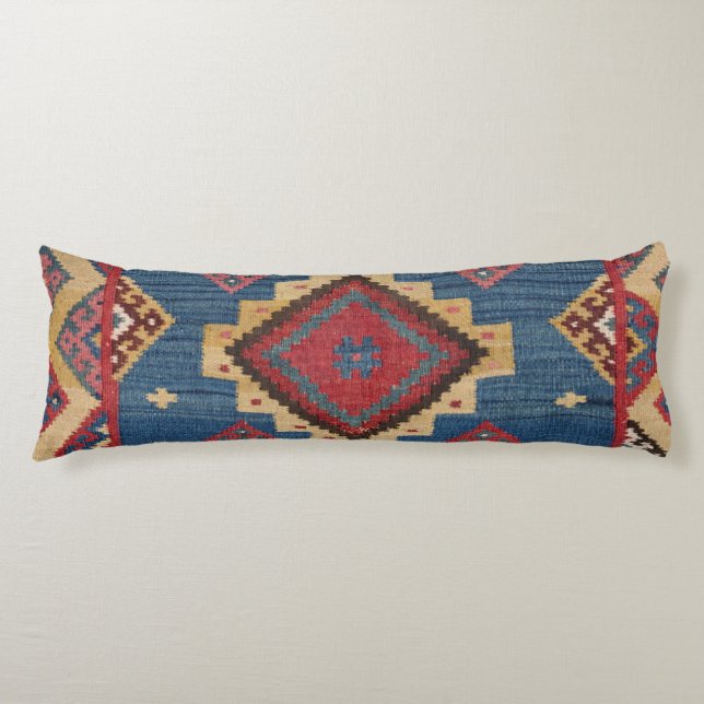 Coussins Longs Kilim tissé Couleur Royal Bleu Jaune  (Devant)