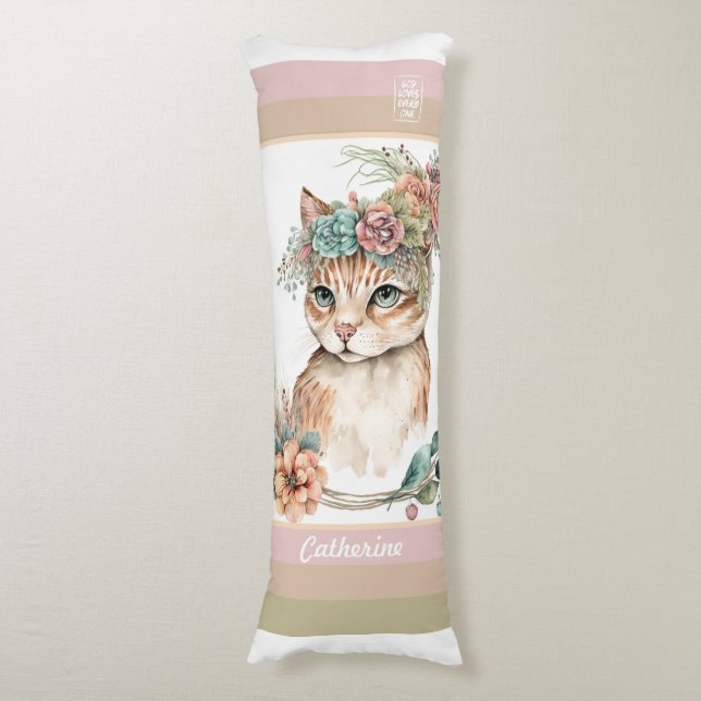 Coussins Longs Kitty Boho DBLside pastel Dieu aime chaque1 coutum (Devant (Vertical))
