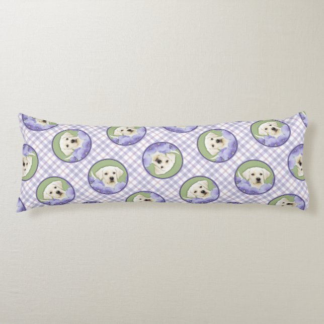 Coussins Longs Labrador Retriever Puppy Peinture Chien Jaune Art (Devant)