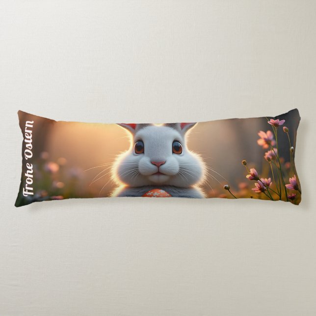 Coussins Longs Lapin de Pâques joyeux dans la magie du printemps (Devant)