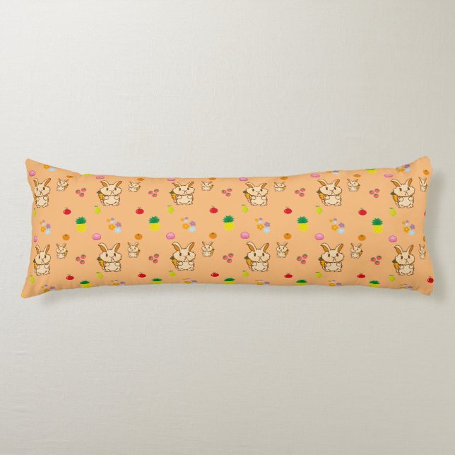Coussins Longs Lapin et motif de fruits (Devant)