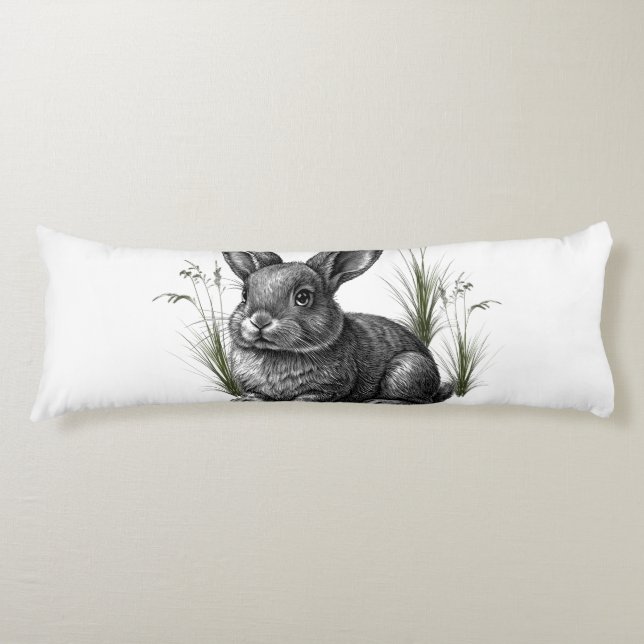 Coussins Longs Lapin gris mignon parmi l'herbe (Devant)