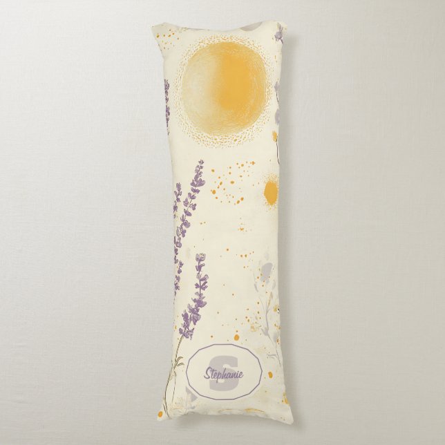 Coussins Longs Lavande blanche et motif floral jaune (Devant (Vertical))