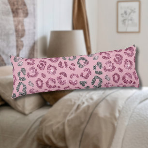Coussins Longs Léopard Pailleté Rose Élégant sur Fond Or Rose