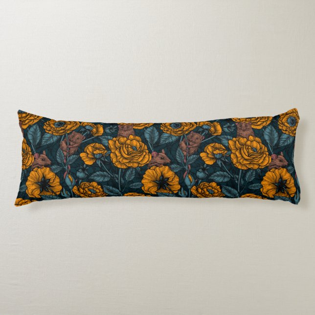 Coussins Longs Les souris font la fête en orange et bleu (Devant)