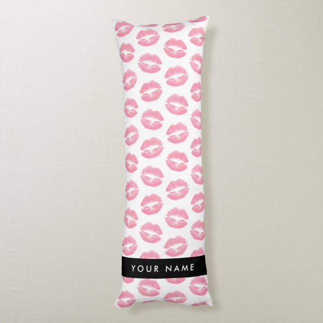 Coussins Longs Lèvres Roses, Baiser, Baguette à lèvres, Votre Nom (Dos (Vertical))