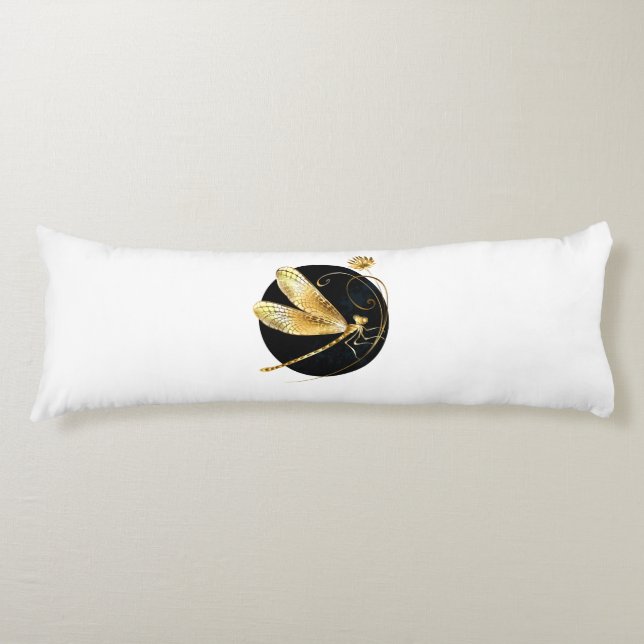 Coussins Longs libellule d'or en cercle noir (Devant)