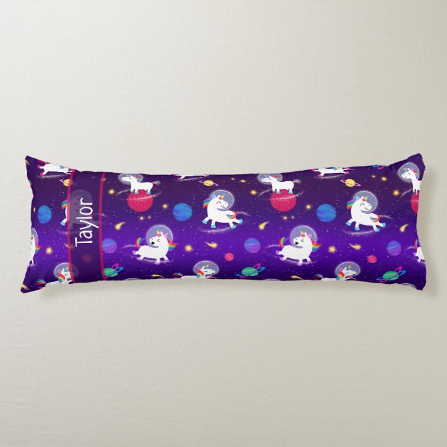Coussins Longs Licornes Arc-En-Ciel Dans L'Espace Ombre Violette (Devant)