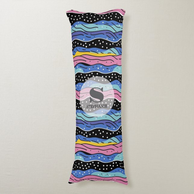 Coussins Longs Lignes Abstraites vives avec Pois (Devant (Vertical))