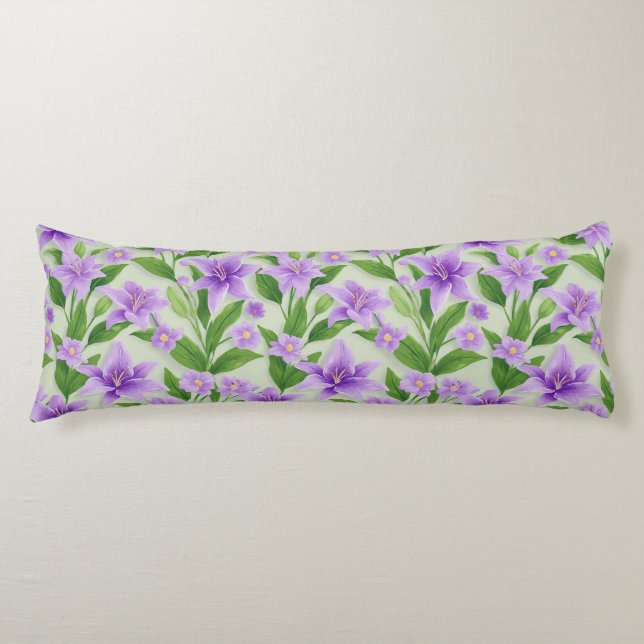 Coussins Longs Lilias violets vibrants avec feuilles vertes (Devant)