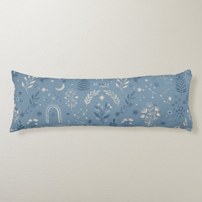 Coussins Longs Linge de lit Boho Céleste Botanique Bleu Poussiére (Devant)