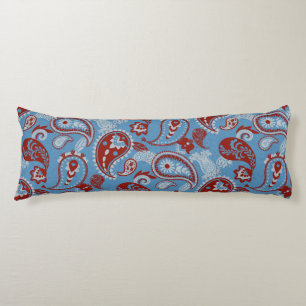 Coussins Longs Linocut traditionnel Paisley Rouge Bleu Blanc