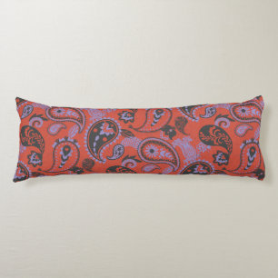 Coussins Longs Linocut Traditionnel Paisley Vivid Orange Violet
