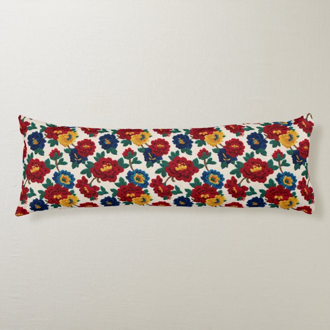 Coussins Longs Lit unique décor de ferme florale brodé (Devant)