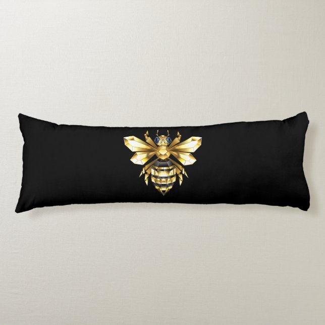 Coussins Longs Logo Faux Gold Foil Bee Polygonal sur Noir (Devant)