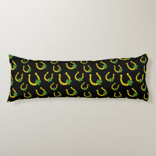 Coussins Longs Lucky Golden Horseshoe avec Shamrock sur noir