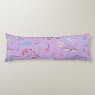 Coussins Longs Lunes, fleurs et plumes Pastel Purple