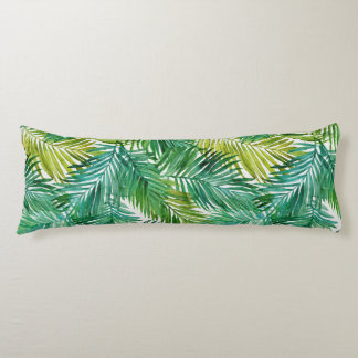 Coussins Longs Lush Tropical Island Green Palm Leaf Watercolor