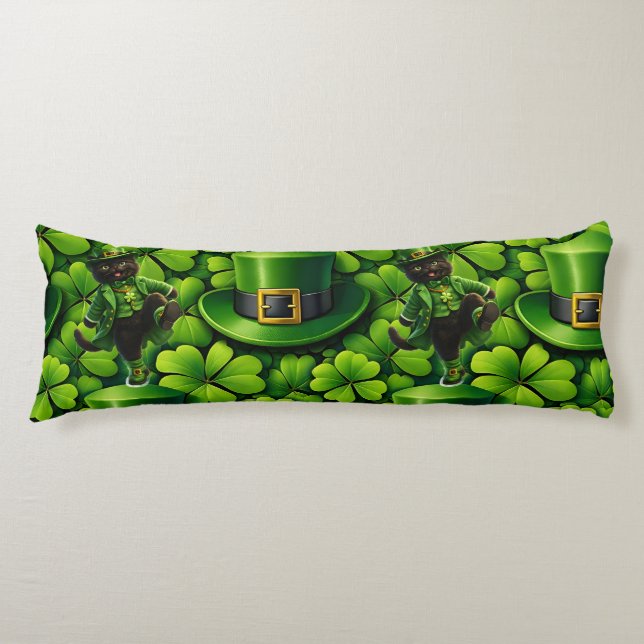 Coussins Longs Lutrin Saint-Patrick jour de fête chat noir en boi (Devant)