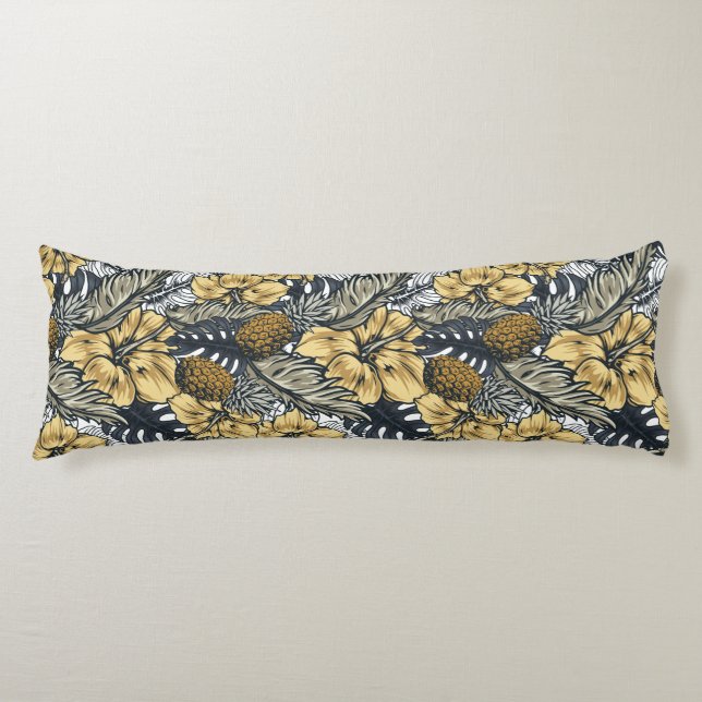 Coussins Longs Luxe Elegant Or N' Black Tropical Flowers (Devant)