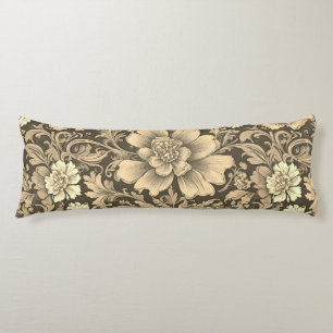 Coussins Longs Magnifique motif floral sépia vintage