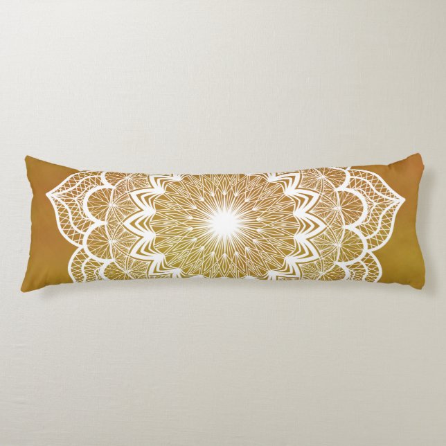 Coussins Longs Mandala blanc sur fond doré (Devant)