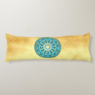 Coussins Longs Mandala bleu or sur fond or doux