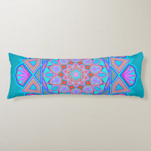 Coussins Longs Mandala bleu violet orange sur fond bleu