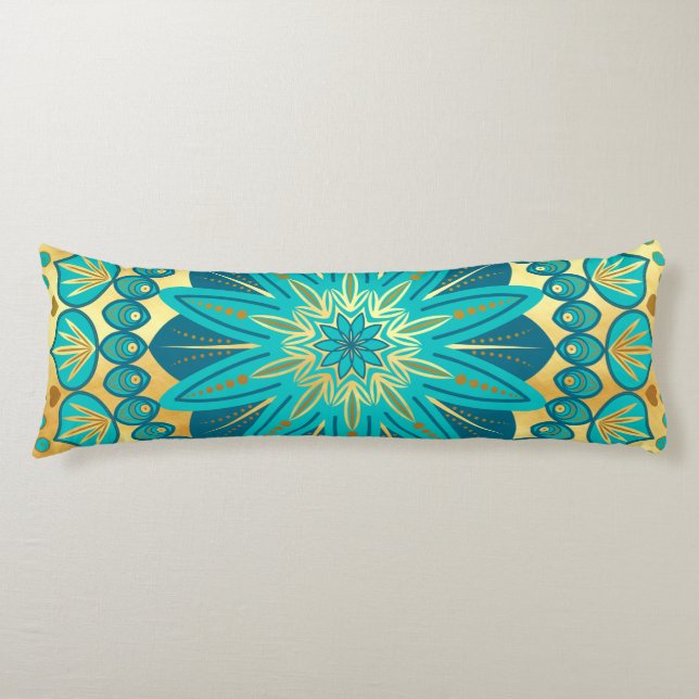 Coussins Longs Mandala Fleur Or Bleu (Devant)