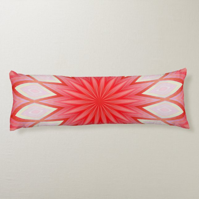 Coussins Longs Mandala floral kaléidoscope blanc et rouge en étoi (Dos)