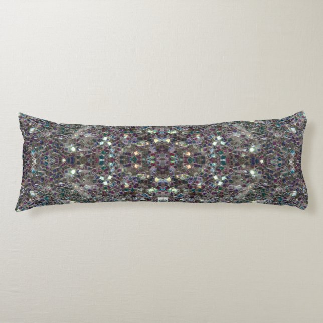 Coussins Longs Mandala mosaïque argentée colorée scintillante (Devant)