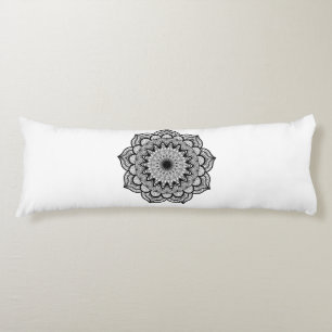 Coussins Longs Mandala noir sur fond blanc
